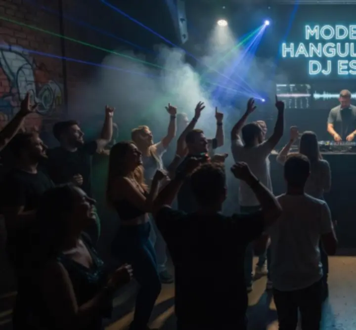 DJ pult és táncoló közönség egy modern éjszakai bulin