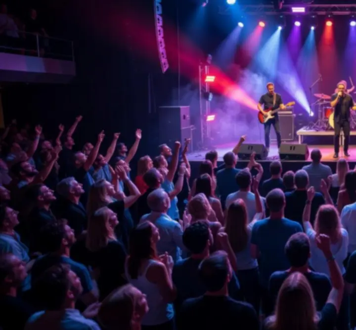 Élő koncert fényekkel és színpadi fellépőkkel