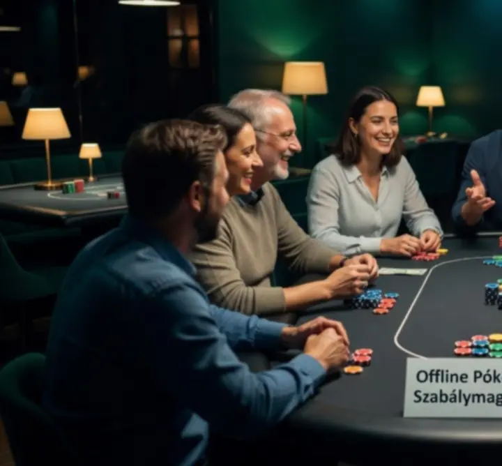 Offline pókerasztal társasági rendezvényen, zsetonokkal és kártyákkal